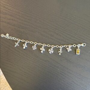 Brighton Silver-Tone Religious Charm Bracelet with Gold Accented Tag
